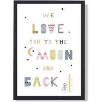 ARTZE Cute Love you to the Moon Pink Scandi Quote Framed Print SIZE: A4 with Black Frame | Size: A2