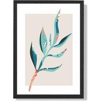 ARTZE Papyrus Leaf Blue & Pink Boho Botanical Framed Print SIZE: A4 with Black Frame in Mid Blue | Size: A2