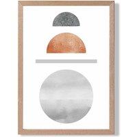 ARTZE Copper & Grey Semi Circles Mid Century Geometric Framed Print SIZE: A2 with Oak Frame