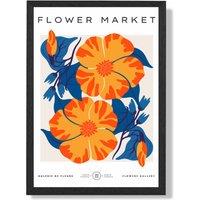 ARTZE Orange & Blue Cosmos Flower Market Exhibition Framed Print SIZE: A3 with Black Frame | Size: A2