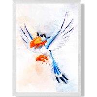 ARTZE Zazu Watercolour Lion King Framed Print SIZE: A3 with White Frame in Bright Blue | Size: A2