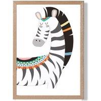 ARTZE Peeking Zebra Tribal Animal Framed Print SIZE: A4 with Oak Frame in Grey | Size: A2