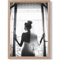 ARTZE Bride in Window Fashion Black & White Photo Framed Print SIZE: A3 with Oak Frame | Size: A2