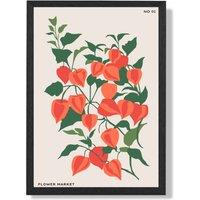ARTZE Orange & Green Climbing Plant Flower Market Minimalist Framed Print SIZE: A2 with Black Frame