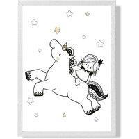 ARTZE Scandi Princess Little & Unicorn Framed Print SIZE: A3 with White Frame in Black | Size: A2
