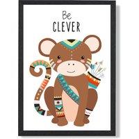 ARTZE Be Clever Monkey Tribal Animal Quote Framed Print SIZE: A4 with Black Frame in Brown | Size: A2