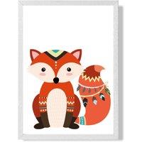ARTZE Red Fox Tribal Animal Framed Print SIZE: A2 with White Frame