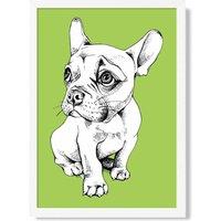 ARTZE Sketch French Bulldog on Bright Green Framed Print SIZE: A3 with White Frame | Size: A2
