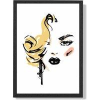 ARTZE Fashion Face Pen & Ink Sketch Framed Print SIZE: A2 with Black Frame in Yellow