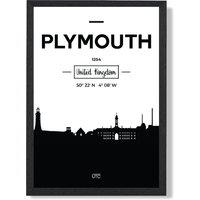 ARTZE Plymouth Black & White City Skyline Framed Print SIZE: A4 with Black Frame | Size: A2