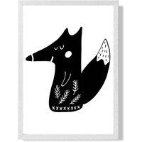 ARTZE Cute Black Fox Scandi Animal Framed Print SIZE: A4 with White Frame | Size: A2