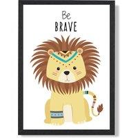 ARTZE Be Brave Lion Tribal Animal Quote Framed Print SIZE: A4 with Black Frame in Yellow | Size: A2