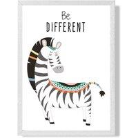 ARTZE Be Different Zebra Tribal Animal Quote Framed Print SIZE: A4 with White Frame in Grey | Size: A2