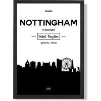 ARTZE Nottingham Black & White City Skyline Framed Print SIZE: A4 with Black Frame | Size: A2