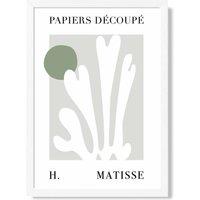 ARTZE Matisse Floral Cutout Sage Green Framed Print SIZE: A2 with White Frame in Pale Green