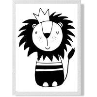 ARTZE Cute Black Lion Scandi Animal Framed Print SIZE: A2 with White Frame
