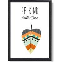 ARTZE Be Kind Leaf Tribal Quote Framed Print SIZE: A3 with Black Frame in Bright Blue | Size: A2