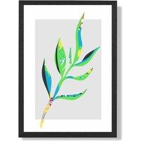 ARTZE Papyrus Leaf Blue & Green Abstract Minimalist Framed Print SIZE: A2 with Black Frame in Mid Blue