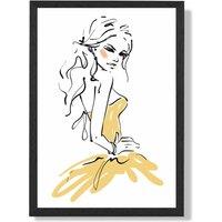 ARTZE Fashion Woman Pen & Ink Sketch Framed Print SIZE: A2 with Black Frame in Yellow