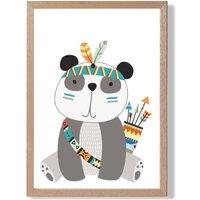 ARTZE Panda Tribal Animal Framed Print SIZE: A2 with Oak Frame in Grey