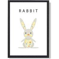 ARTZE Cute Yellow Floral Rabbit Framed Print SIZE: A3 with Black Frame | Size: A2