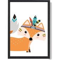 ARTZE Peeking Orange Fox Tribal Animal Framed Print SIZE: A2 with Black Frame