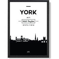 ARTZE York Black & White City Skyline Framed Print SIZE: A4 with Black Frame | Size: A2