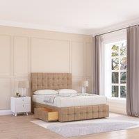 Sloomy Berlin Divan Bed Base No Drawers 12 Footboard & 26 Struts Headboard in Light Beige | Size: Small Double