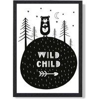 ARTZE Cute Wild Child Scandi Quote Framed Print SIZE: A2 with Black Frame