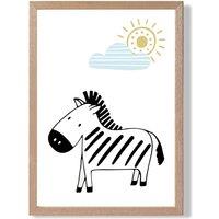 ARTZE Cute Zebra Scandi Animal Framed Print SIZE: A3 with Oak Frame in Pale Blue | Size: A2