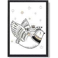 ARTZE Scandi Princess Little & Flying Bird Framed Print SIZE: A4 with Black Frame | Size: A2