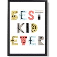 ARTZE Cute Best Ever Kid Scandi Quote Framed Print SIZE: A2 with Black Frame in Yellow