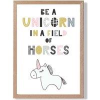 ARTZE Cute Be a Unicorn Scandi Animal Framed Print SIZE: A4 with Oak Frame in Pink | Size: A2