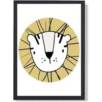 ARTZE Cute Yellow Lion Scandi Animal Framed Print SIZE: A2 with Black Frame