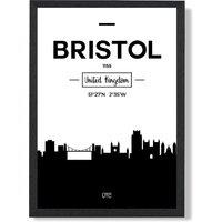 ARTZE Bristol Black & White City Skyline Framed Print SIZE: A2 with Black Frame