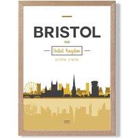ARTZE Bristol Yellow & Black City Skyline Framed Print SIZE: A3 with Oak Frame | Size: A2
