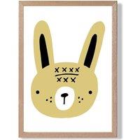 ARTZE Cute Yellow Rabbit Scandi Animal Framed Print SIZE: A2 with Oak Frame