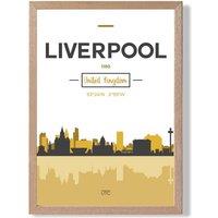 ARTZE Liverpool Yellow & Black City Skyline Framed Print SIZE: A3 with Oak Frame | Size: A2