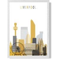 ARTZE Liverpool Yellow & Grey City Skyline Framed Print SIZE: A4 with White Frame | Size: A2