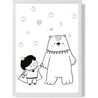 ARTZE Scandi Prince Little Boy with Bear Framed Print SIZE: A4 with White Frame in Black | Size: A2