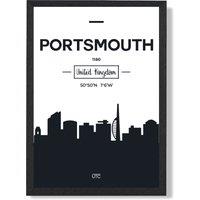 ARTZE Portsmouth Black & White City Skyline Framed Print SIZE: A2 with Black Frame