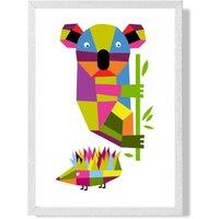 ARTZE Koala Bright Geometric Animal Framed Print SIZE: A3 with White Frame | Size: A2
