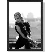 ARTZE Woman on a Paris Balcony Fashion Black & White Photo Framed Print SIZE: A3 with Black Frame | Size: A2