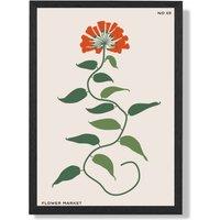 ARTZE Orange & Green Floral Flower Market Minimalist Framed Print SIZE: A2 with Black Frame