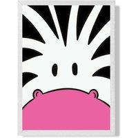 ARTZE Cute Cartoon Style Zebra Face Framed Print SIZE: A2 with White Frame in Black