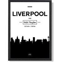 ARTZE Liverpool Black & White City Skyline Framed Print SIZE: A4 with Black Frame | Size: A2