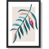 ARTZE Tropical Leaf Blue & Pink Boho Botanical Framed Print SIZE: A2 with Black Frame in Mid Blue