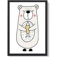 ARTZE Cute Beige Bear Scandi Animal Framed Print SIZE: A3 with Black Frame | Size: A2