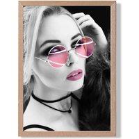 ARTZE Girl with Pink Sunglasses Fashion Black & White Photo Framed Print SIZE: A3 with Oak Frame | Size: A2