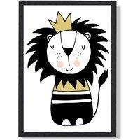 ARTZE Cute Lion Scandi Animal Framed Print SIZE: A2 with Black Frame in Yellow